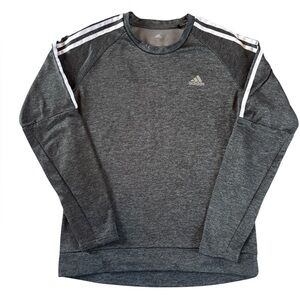 Adidas ClimaWarm Running Pullover Men’s M Gray 3-Stripe Fleece Sweatshirt